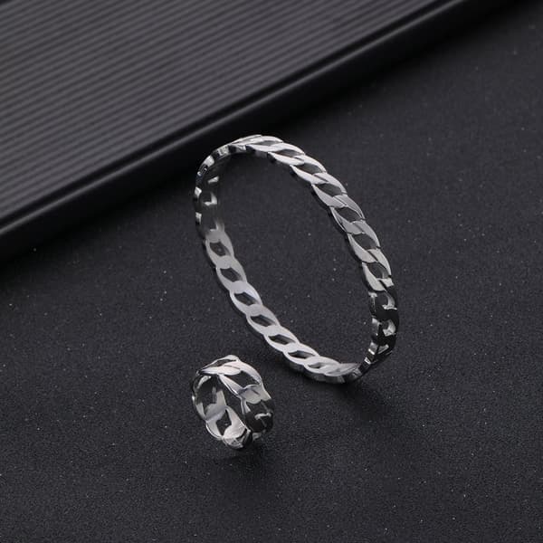 Stilig Twist Chain Armbånd Ring Sølv