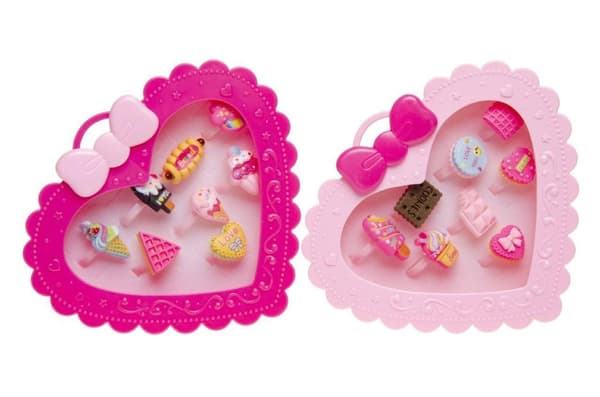 8 st Barnringar Barn Ringar i Rosa Hjärtformad Ask -Glass / Fika