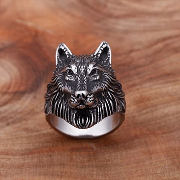 Vintage Punk rostfritt stål Wolf Head Ring