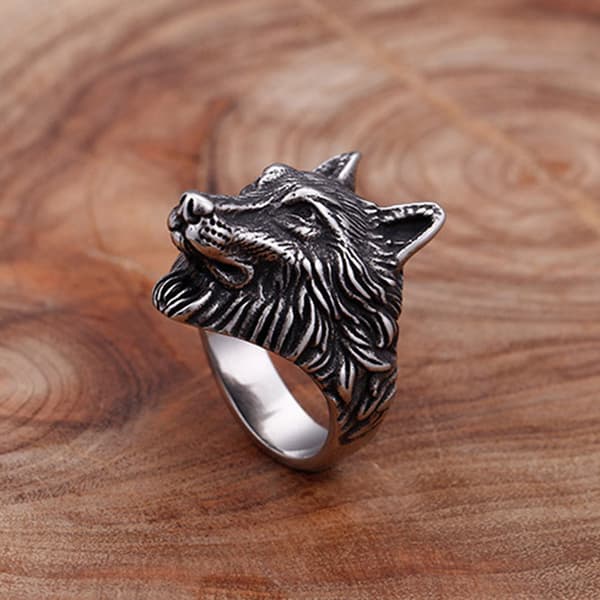 Vintage Punk rostfritt stål Wolf Head Ring