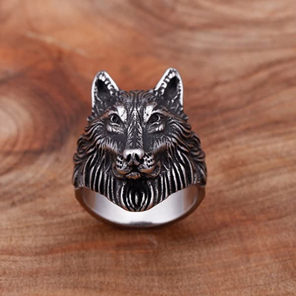 Vintage Punk rostfritt stål Wolf Head Ring