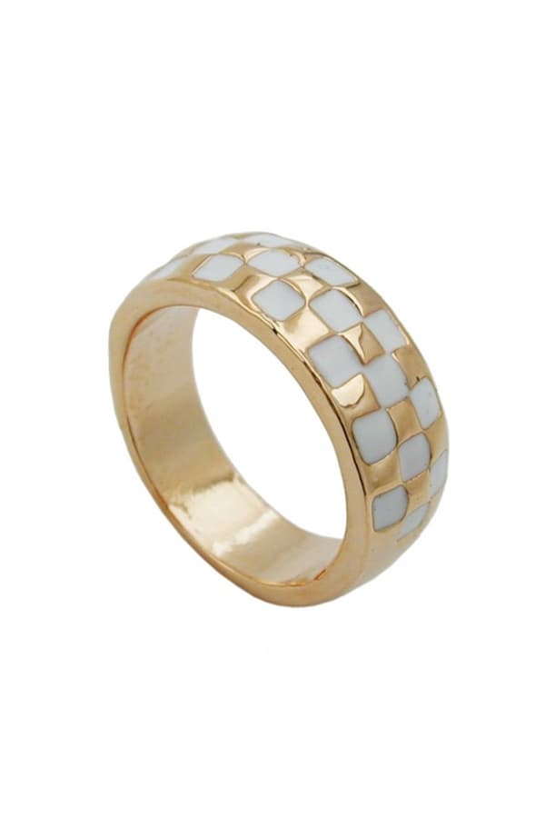 Ring White Enameled Red Gold Plated - GL01230-54