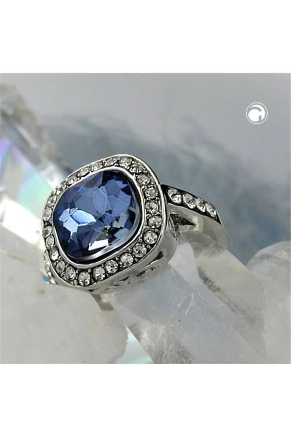 Ring Large Blue Transparent Glass Crystals - GL01221-54
