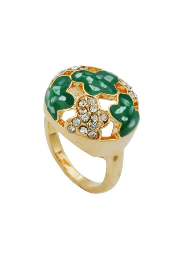 Ring Green Enamel & Glass Crystals Gold Plated - GL01220-50