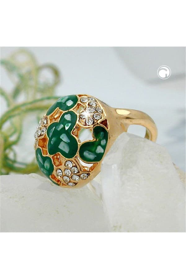 Ring Green Enamel & Glass Crystals Gold Plated - GL01220-50