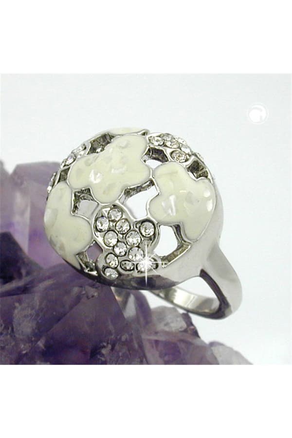 Ring White Enamel & Glass Crystals Rhodium Plated - GL01217-50