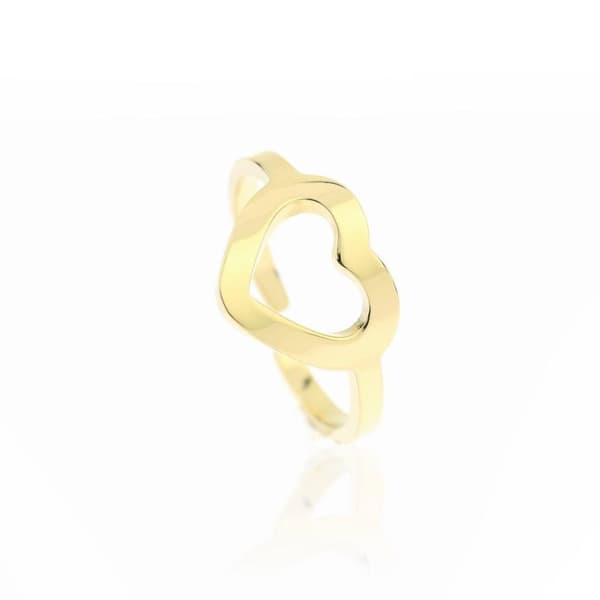 Guld Ring i Stål med ett Fint Hjärta - Guldpläterad - Justerbar