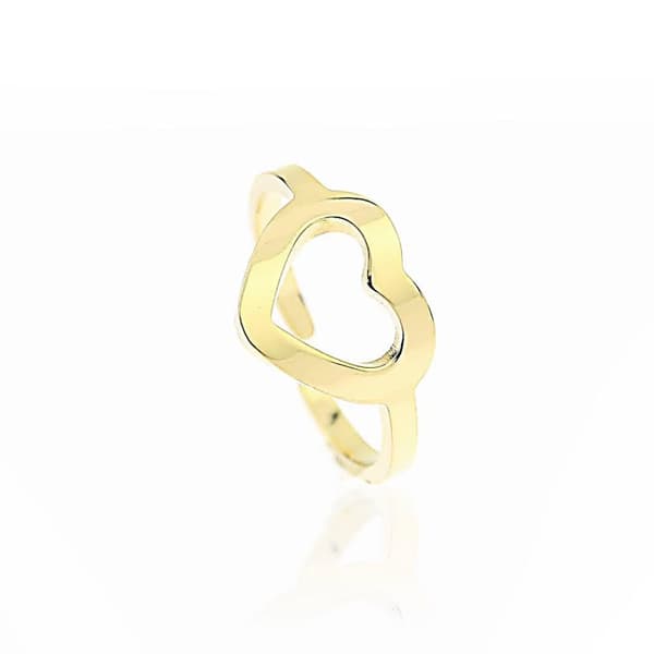Guld Ring i Stål med ett Fint Hjärta - Guldpläterad - Justerbar
