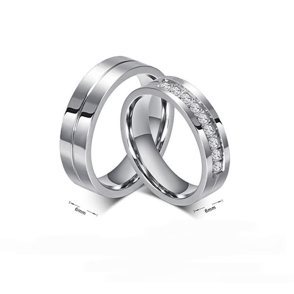 INF 2 Pakke Enkel Rad med Rhinestone Sett Par Ring  19 mm/20.8 mm