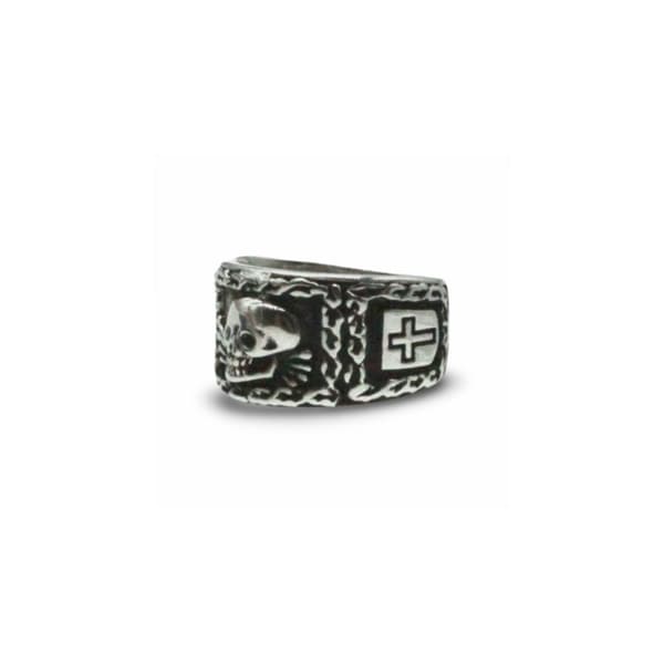 Skull and Cross Ring i rustfritt stål med kjededetaljer