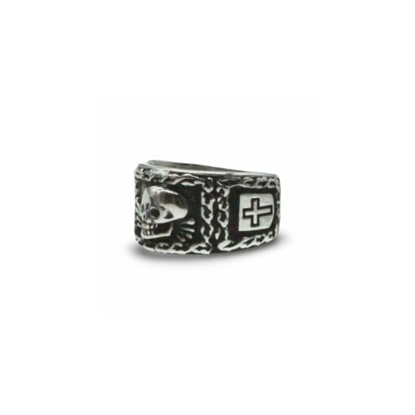 Skull and Cross Ring i rustfritt stål med kjededetaljer