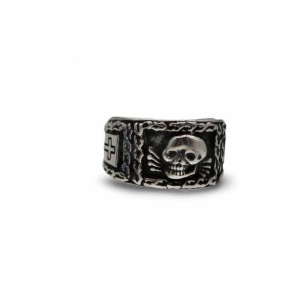 Skull and Cross Ring i rustfritt stål med kjededetaljer