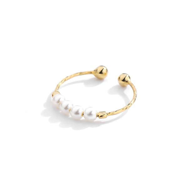 INF Justerbar anti-stress ring med drejelige perler Guld S