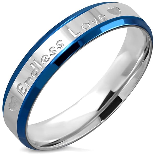 Silver & Blå Ring i Kirurgiskt Stål 316L med Hjärtan & Endless Love - Stl 17,32
