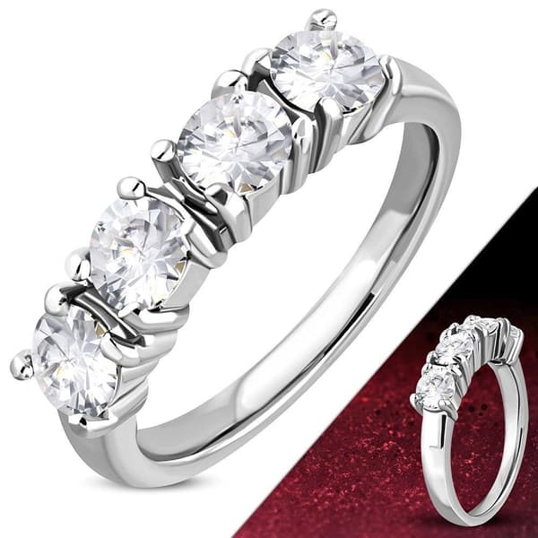 Ring med 4 klara Cubic Zircon Rostfritt stål  316L - Stl 15,7