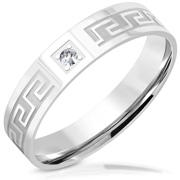 Ring Rostfritt stål 316L Grekiskt mönster Cubic Zircon Stl 16,51