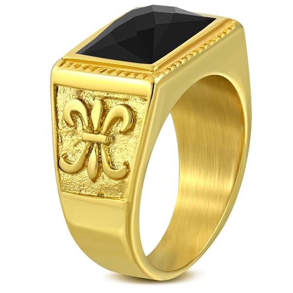 Stål Ring Herr Klackring Guldfärg Svart Cubic Zircon -Stl 18,14