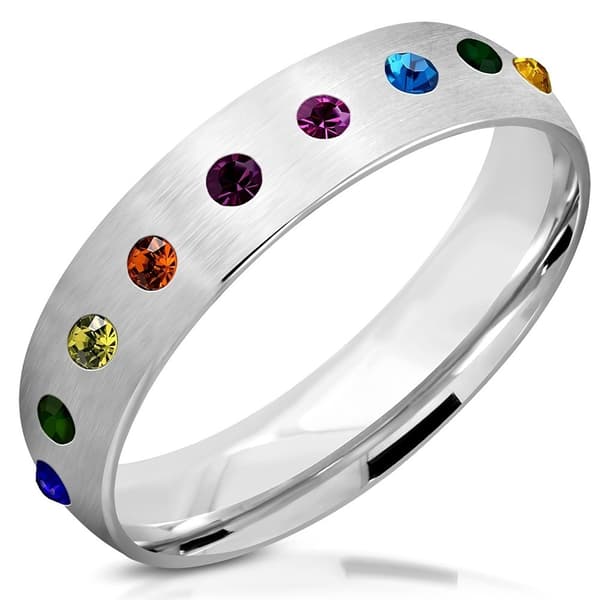 Polerad Ring Kirurgiskt Stål 316L i Silver färg med Regnbågsfärgade Cubic Zircon / Pride - Stl 16,51