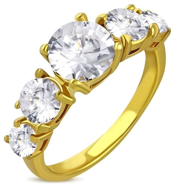 Ring Guldpläterad Stål 316L med klara CZ Guld Färg - Stl 15,7