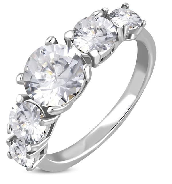 Ring med 5 klara Cubic Zircon Rostfritt stål 316L - Stl 15,7