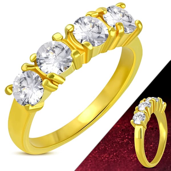 Ring Guldpläterad stål 316L med klara CZ Guld Färg - Stl 18,95