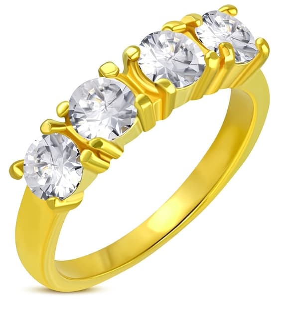 Ring Guldpläterad stål 316L med klara CZ Guld Färg - Stl 16,51