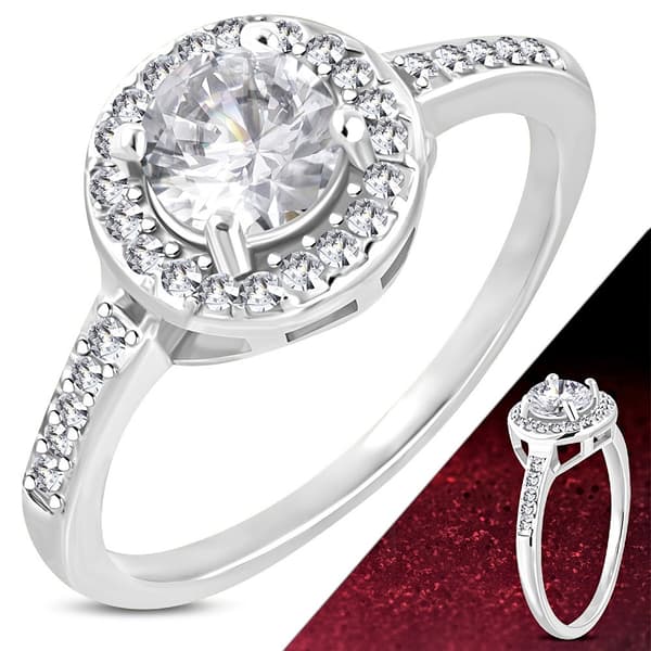 Glittrande Ring i Kirurgiskt Stål 316L i Silver Färg med en massa Vita Cubic Zircon Kristaller - Stl 17,32