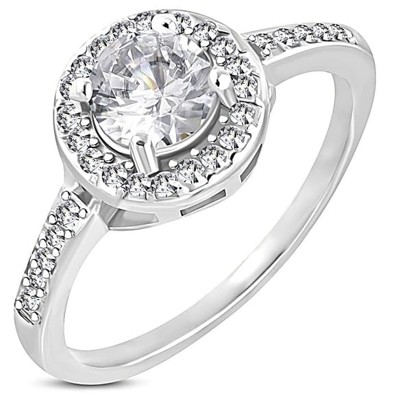 Glittrande Ring i Kirurgiskt Stål 316L i Silver Färg med en massa Vita Cubic Zircon Kristaller - Stl 16,51