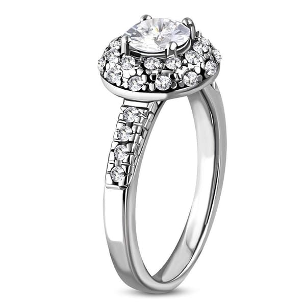 Ring med klara Cubic Zircon Silver Rostfritt stål 316L Stl 19