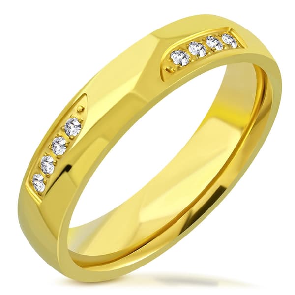 Guldpläterad Ring stål 316L med klara CZ Guld Färg - Stl 18,95
