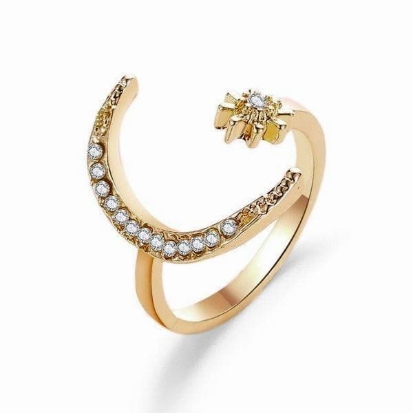 Ring i Guld Färg med strass, Måne & Stjärna - Justerbar