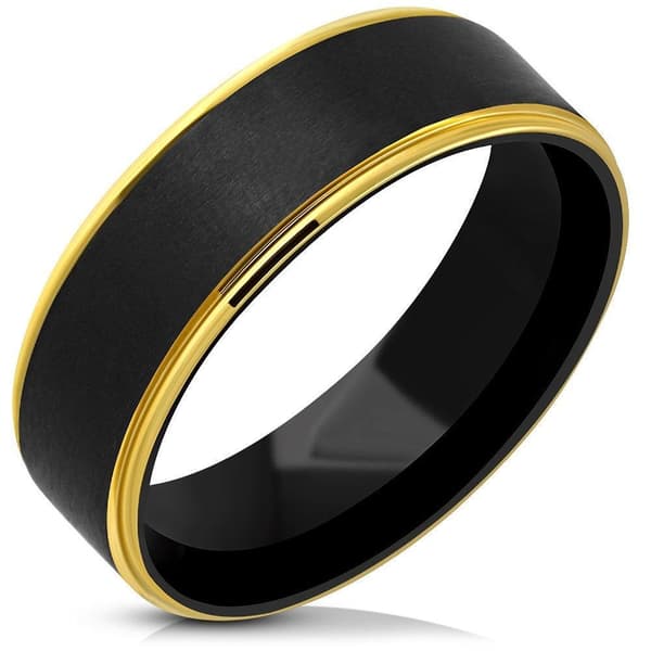 Svart Ring med Guldfärgad Kant i Rostfritt stål 316L - Stl 17,32