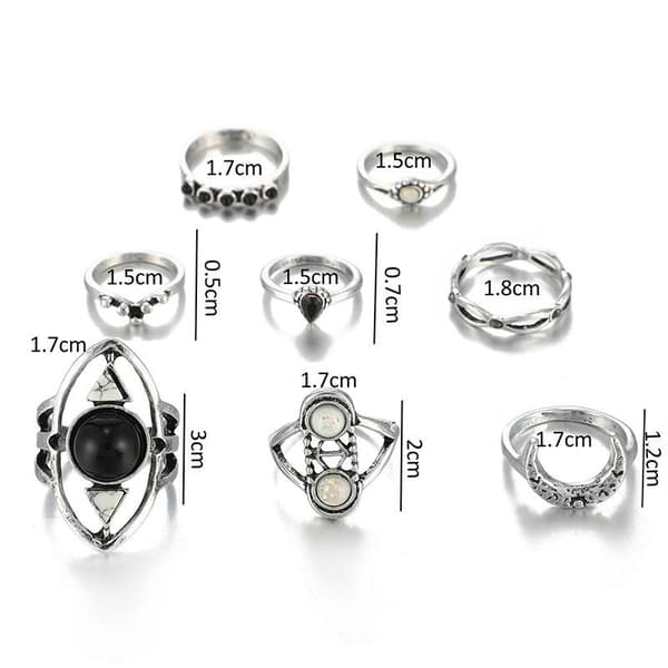 8 Pack med Midi ringar för hela handen - Tibet silver