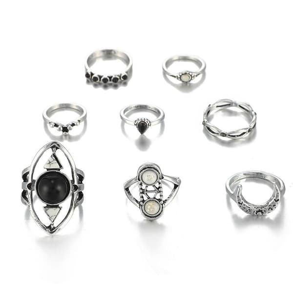 8 Pack med Midi ringar för hela handen - Tibet silver