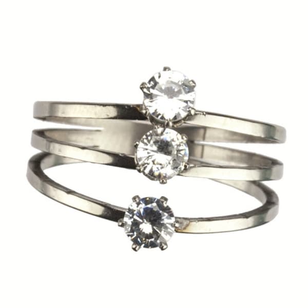 Silver Ring Trippelring -Rostfritt Stål & Vita Stenar -Stl 17,75