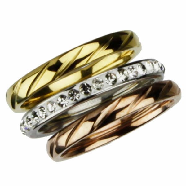 3i1 Ring i Rostfritt Stål & Rhinestones -Rosé Guld Silver -16,25