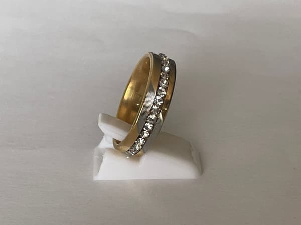 Guld & Silver Ring i Rostfritt Stål med Rhinestones - Stl 20,25