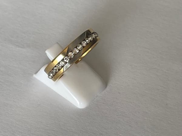 Guld & Silver Ring i Rostfritt Stål med Rhinestones - Stl 20,25