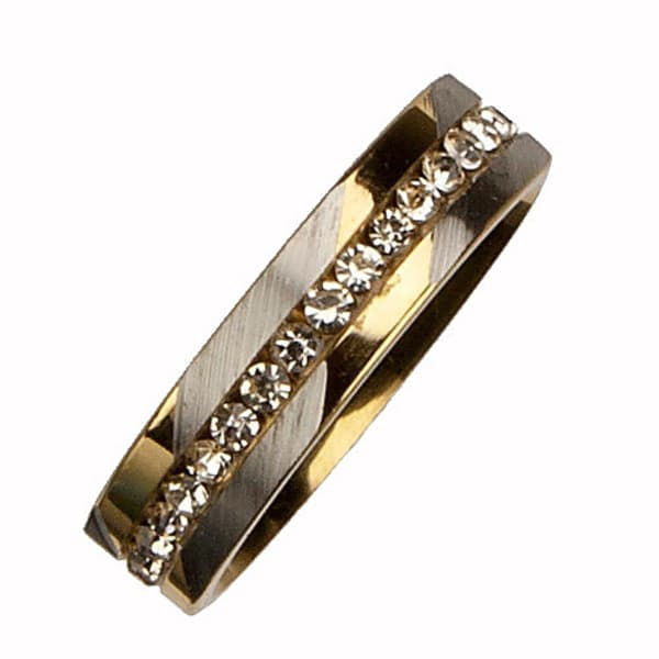 Guld & Silver Ring i Rostfritt Stål med Rhinestones - Stl 18,25