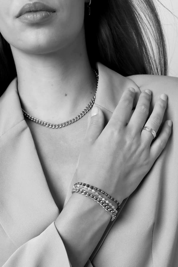 Ring i Rostfritt Stål med Elegant Tryck - Silver - Justerbar