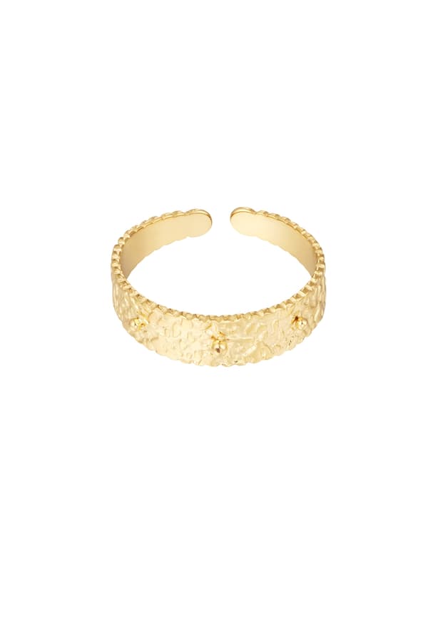 Ring i Rostfritt Stål med Elegant Tryck - Guld - Justerbar