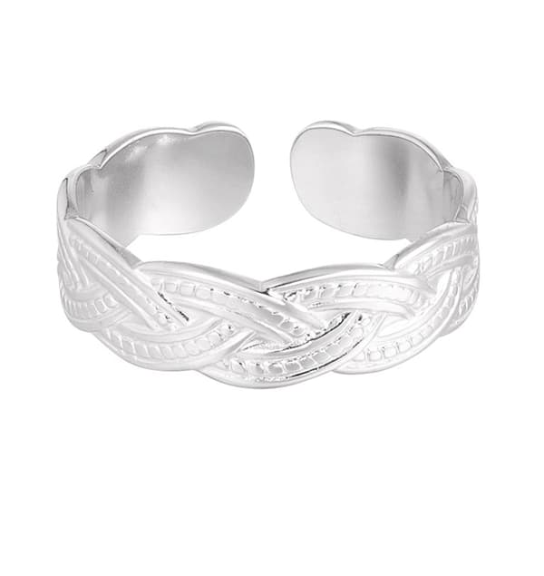 Ring i Rostfritt Stål med Flätad Design - Silver - Justerbar