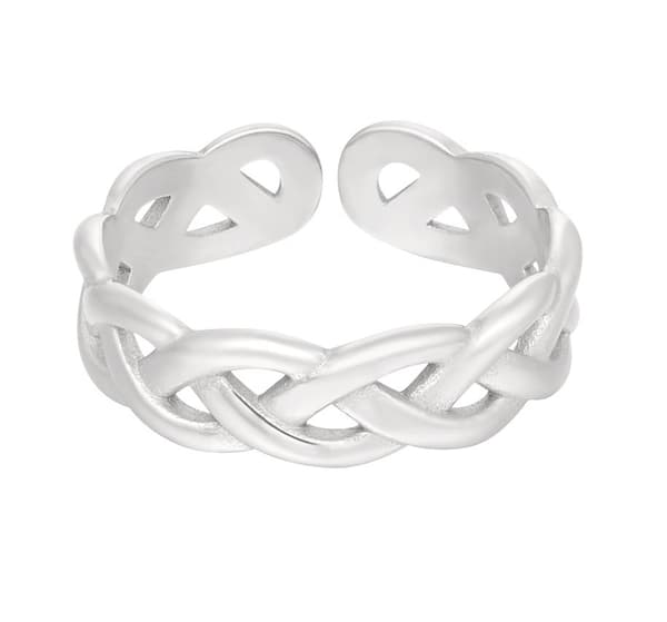Ring i Rostfritt Stål med Flätad Design - Silver - Stl 16