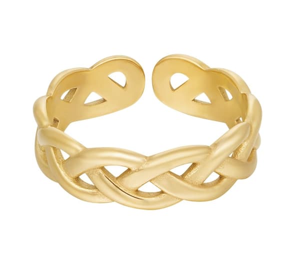 Ring i Rostfritt Stål med Flätad Design - Guld - Stl 17