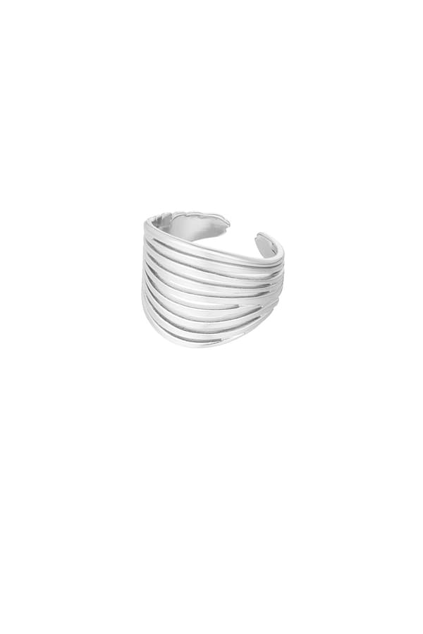 Ring i Rostfritt Stål med Utskurna Linjer - Silver - Justerbar