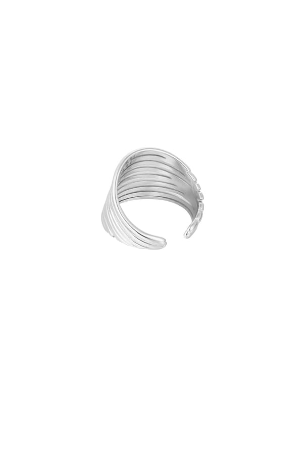 Ring i Rostfritt Stål med Utskurna Linjer - Silver - Justerbar