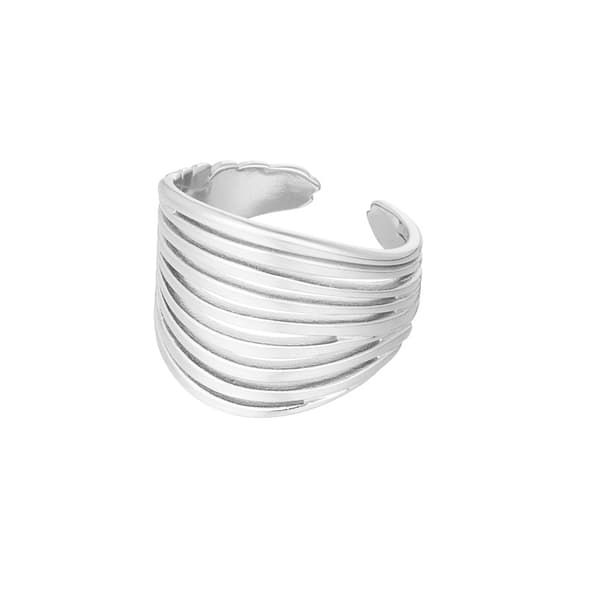 Ring i Rostfritt Stål med Utskurna Linjer - Silver - Justerbar