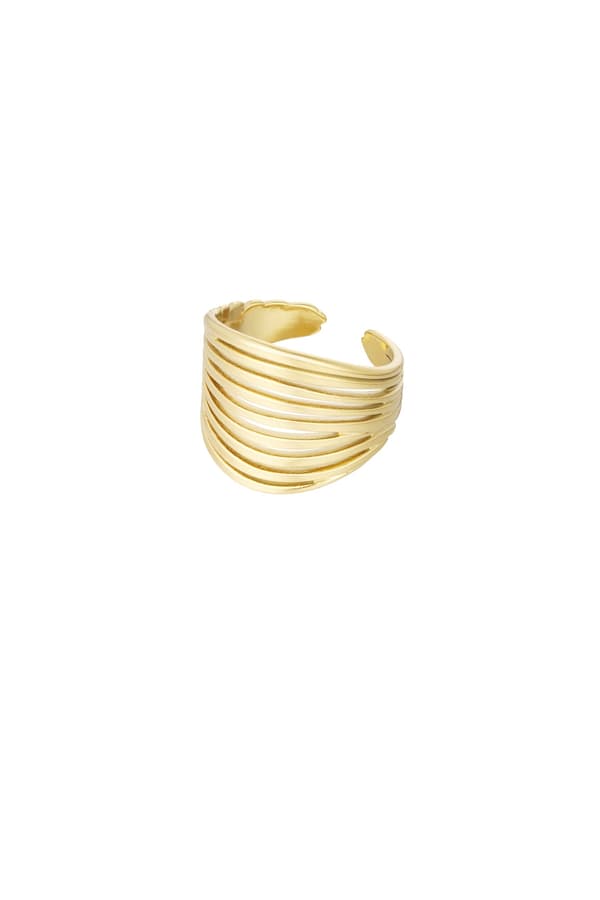 Ring i Rostfritt Stål med Utskurna Linjer - Guld - Justerbar