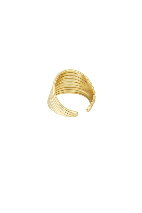 Ring i Rostfritt Stål med Utskurna Linjer - Guld - Justerbar