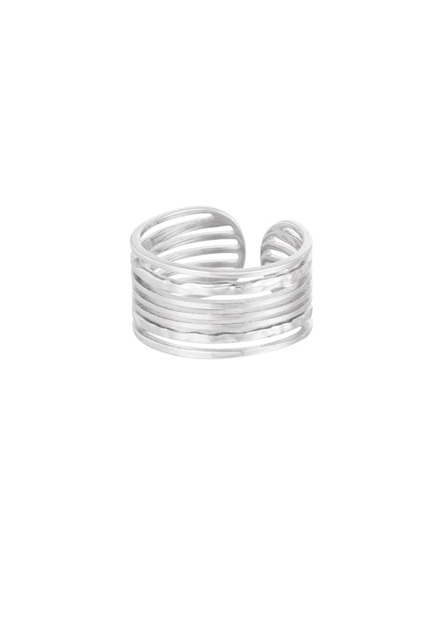 Ring i Rostfritt Stål med Tunna Lager - Silver - Justerbar